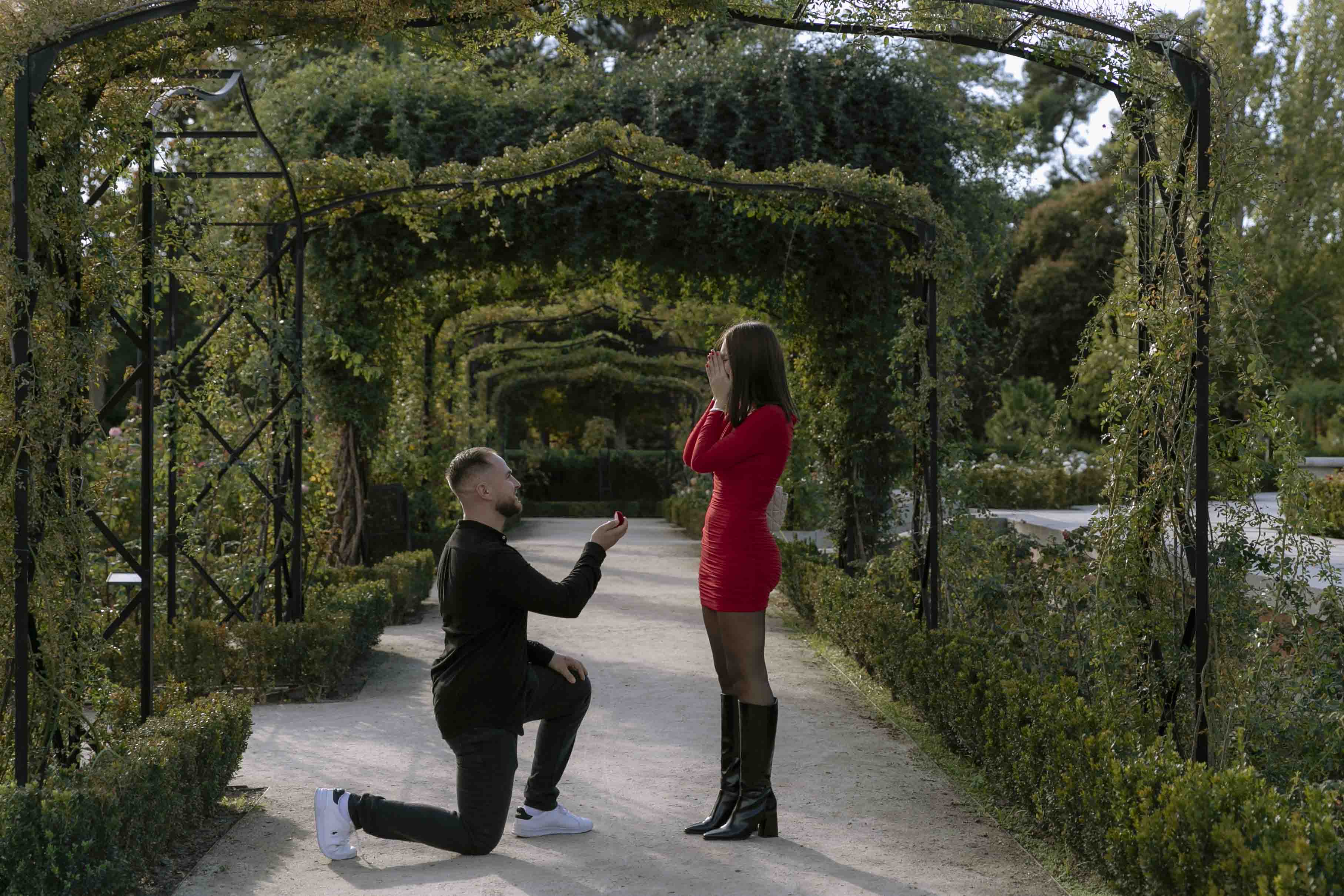 pedida de mano en la rosaleda del retiro, madrid